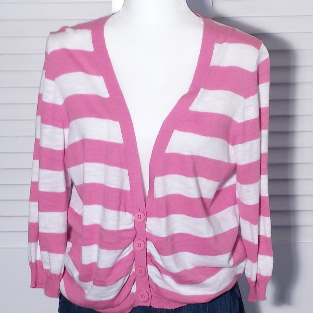 NWOT! Madison Pink & White Stripe Cardigan